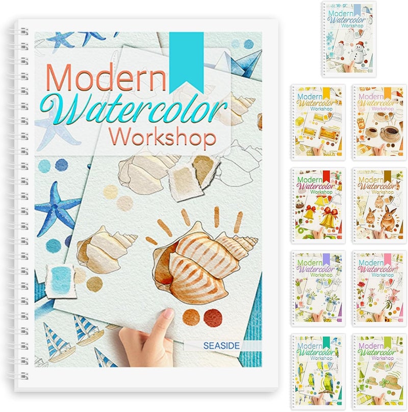 ADEVIAN Watercolor Workbook, Watercolor Workbook Paint Book Beginner Friendly, 12 Different Patterns Stress-Relieving Art Crafts for Creative Exploration Gift for Women Adults Teens (Seaside, 1) - Image 1